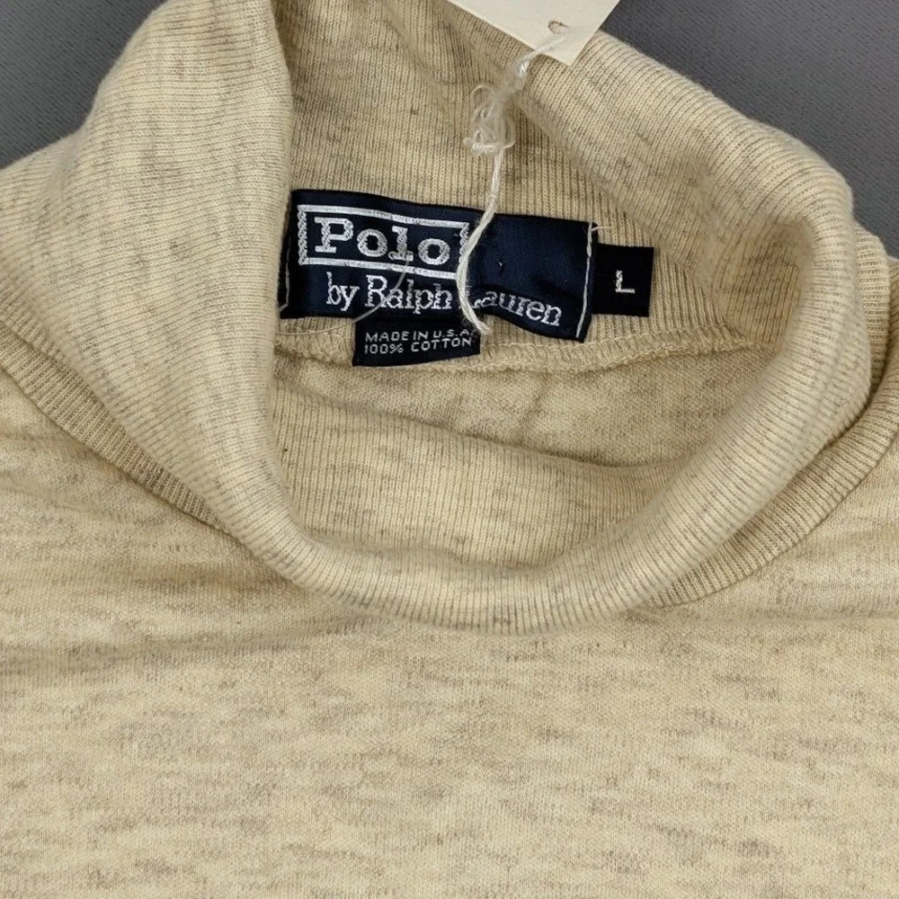 Vintage‎ Polo Ralph Lauren Turtleneck Mens Large Cream Heather USA Made